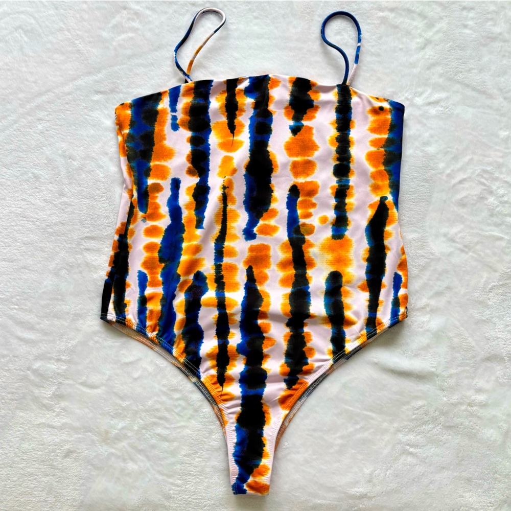 ZARA Pink Multi Tie Dye High Cut Leg One-Piece Swimsuit--NWT--L